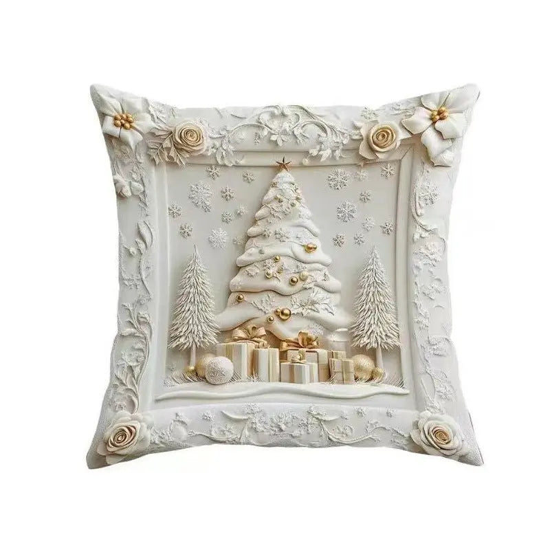 Housse Coussin Noël Lin - Décoration Canapé Renne Lapin Festif - BMYANY