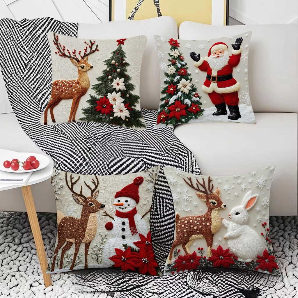 Housse Coussin Noël Lin Décoration Élan Lapin Canapé Ambiance Festive - BMYANY