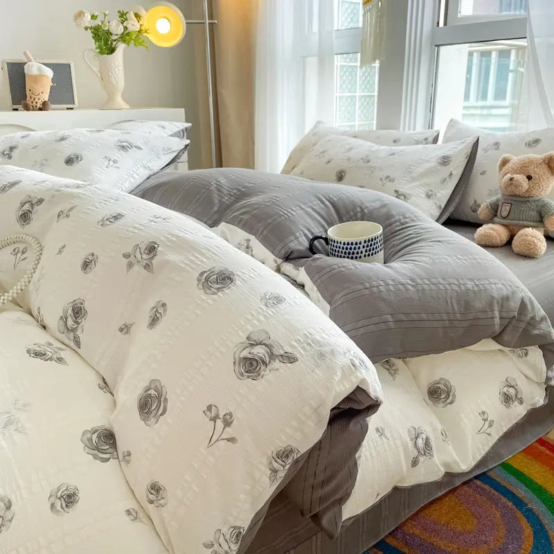Housse de Couette 4 Pièces Coton Jacquard Doux - BMYANY