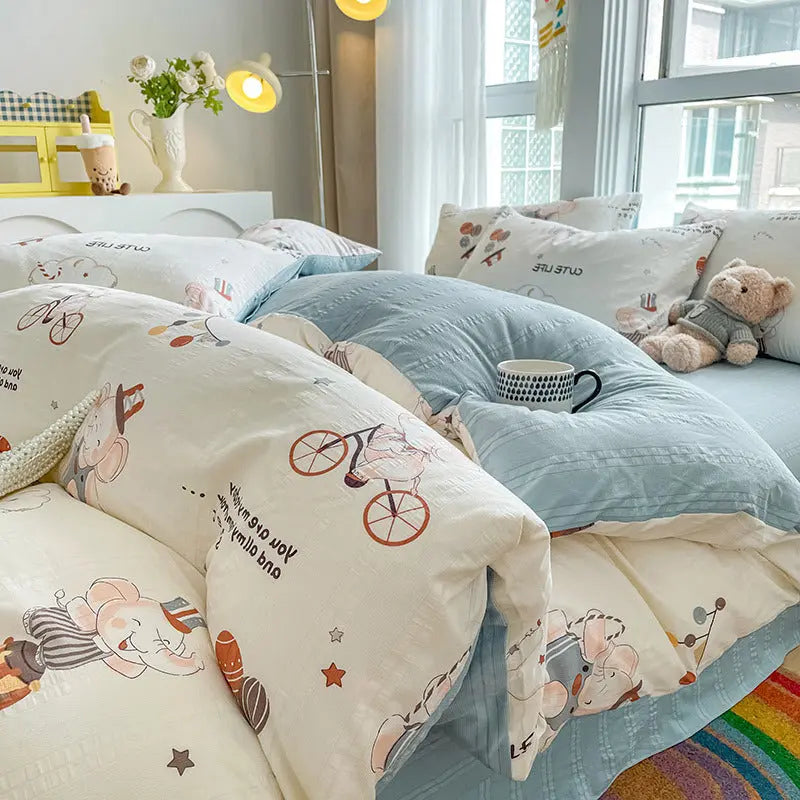 Housse de Couette 4 Pièces Coton Jacquard Doux - BMYANY