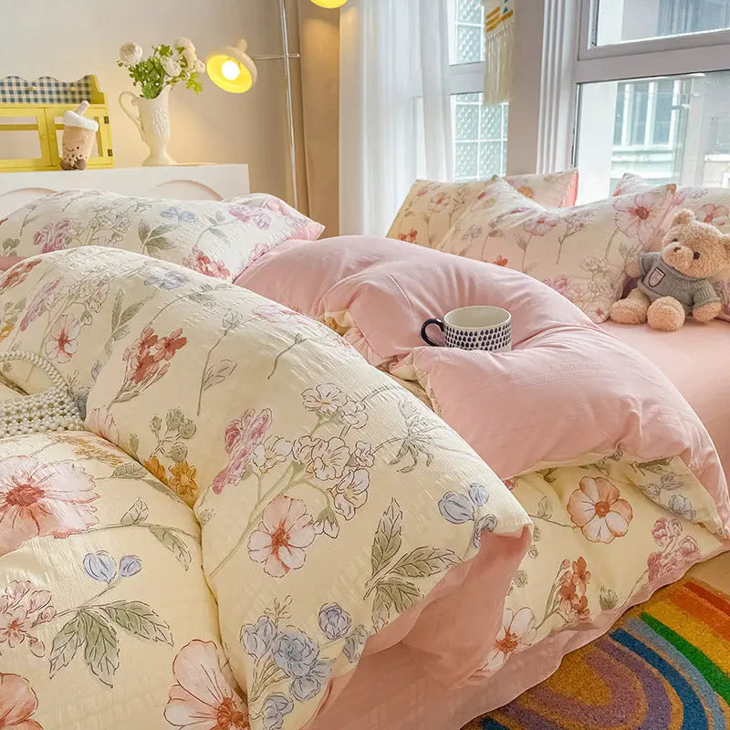 Housse de Couette 4 Pièces Coton Jacquard Doux - BMYANY