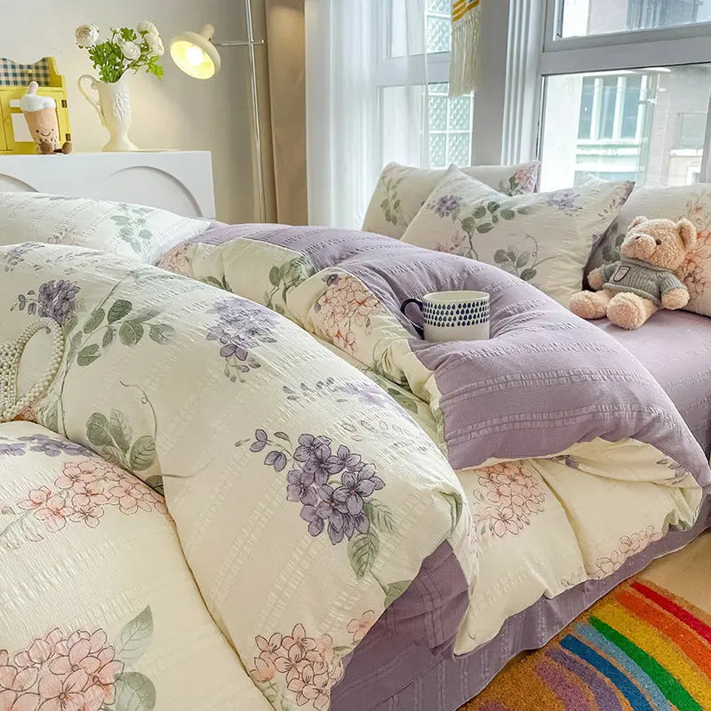 Housse de Couette 4 Pièces Coton Jacquard Doux - BMYANY