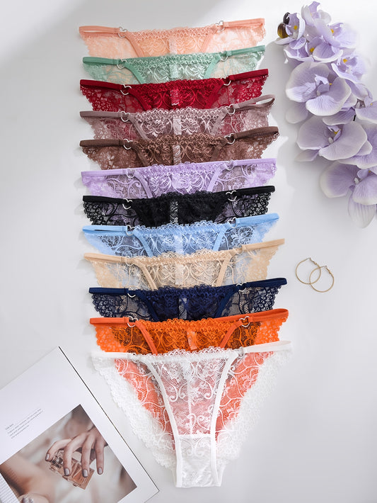 Lot de 12 Culottes Femme Taille Basse Dentelle - Haute Élasticité Emballage Individuel - BMYANY