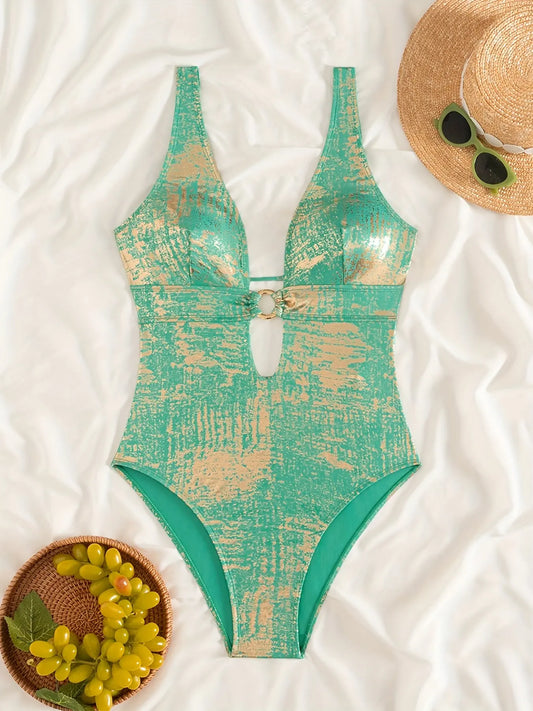 Maillot de bain tendance en tissu brillant avec un décolleté en V profond et un dos - BMYANY