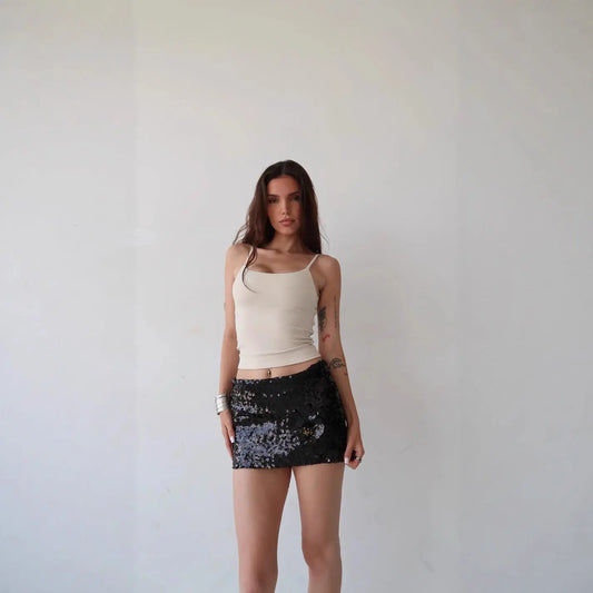 Mini-Jupe Taille Haute Moulante Sequins Nœud - BMYANY