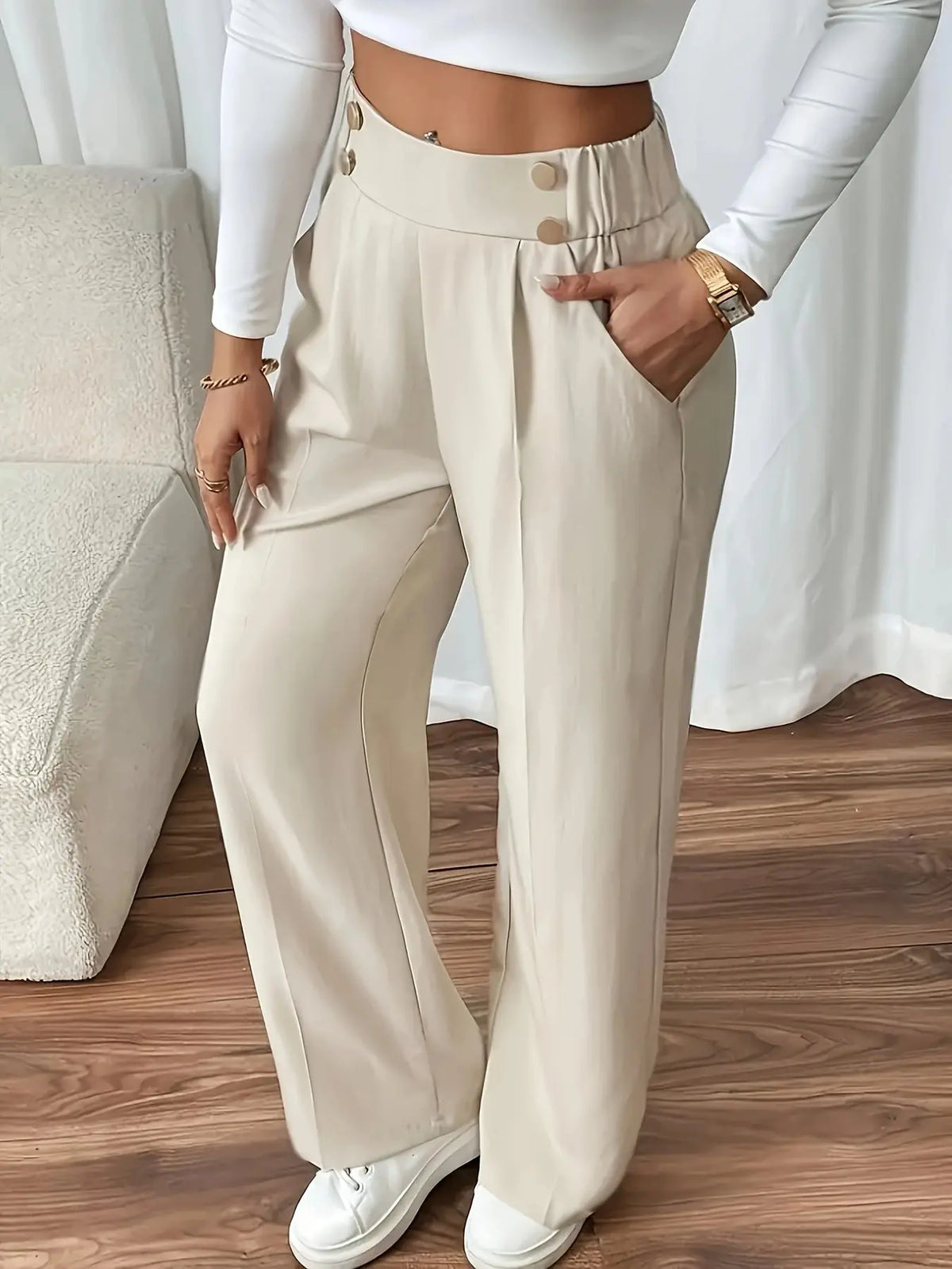 Pantalon Femme Taille Haute Fluide - Style Casual Élégant - BMYANY