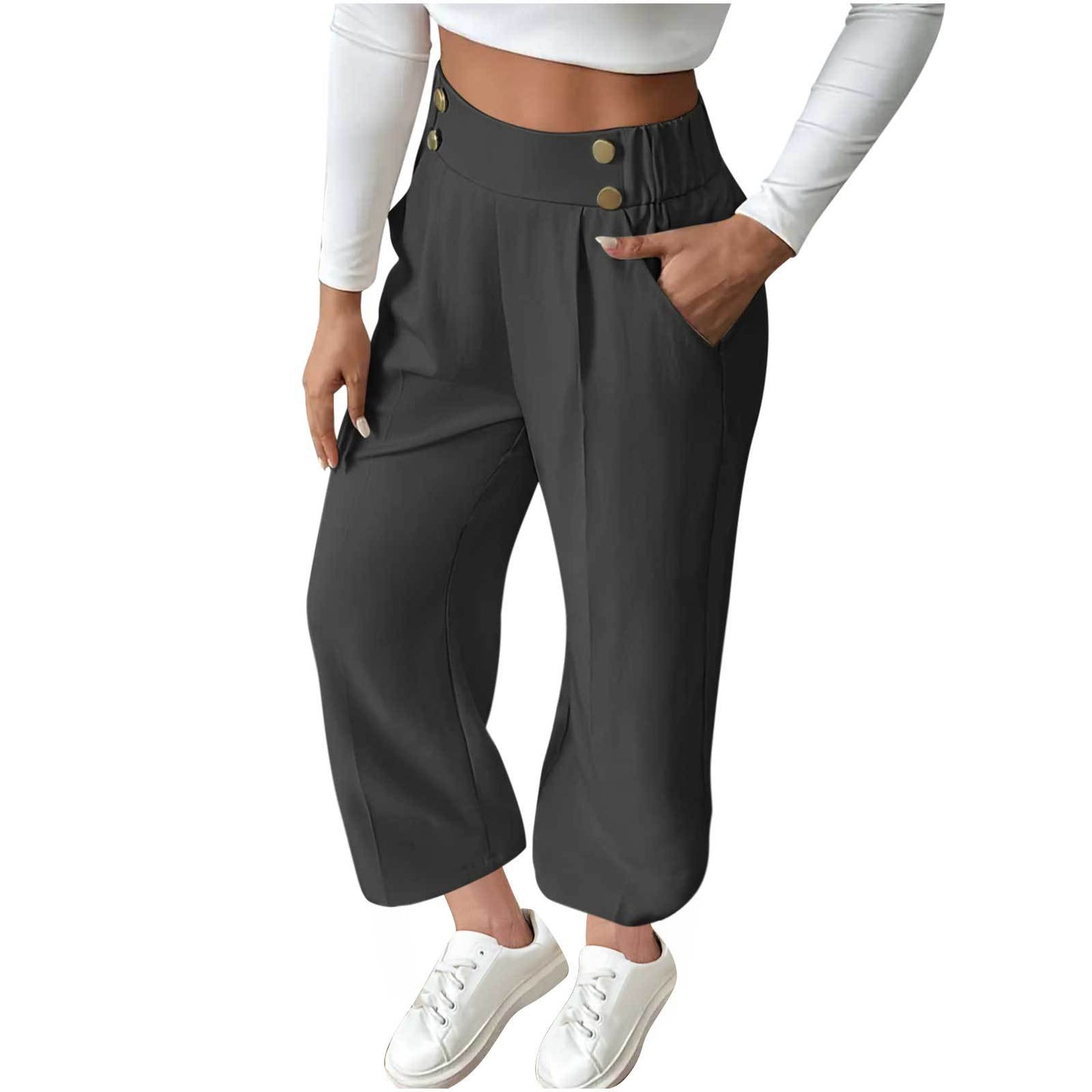 Pantalon Femme Taille Haute Fluide - Style Casual Élégant - BMYANY