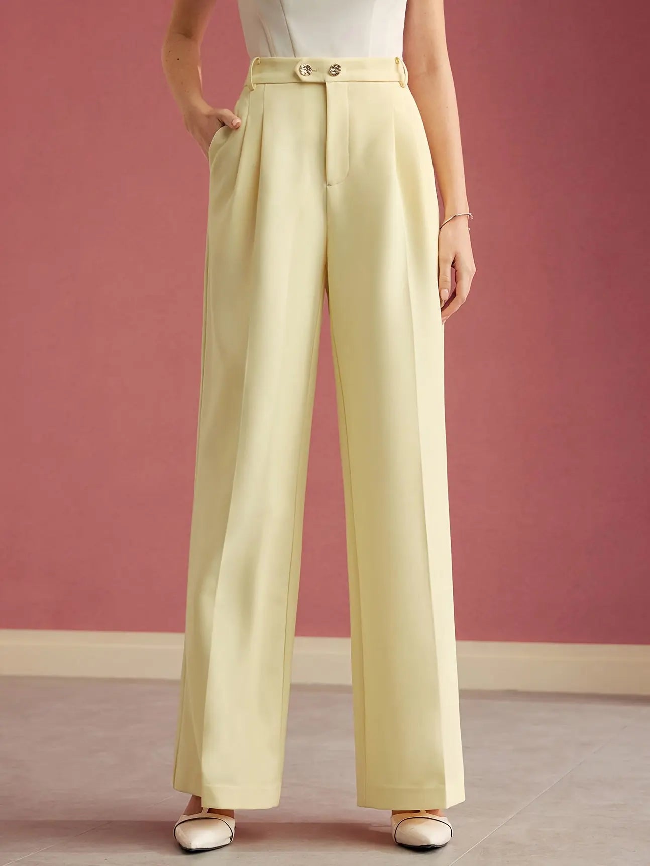 Pantalon Taille Haute Jambes Larges Femme - Élégant et Confortable - BMYANY