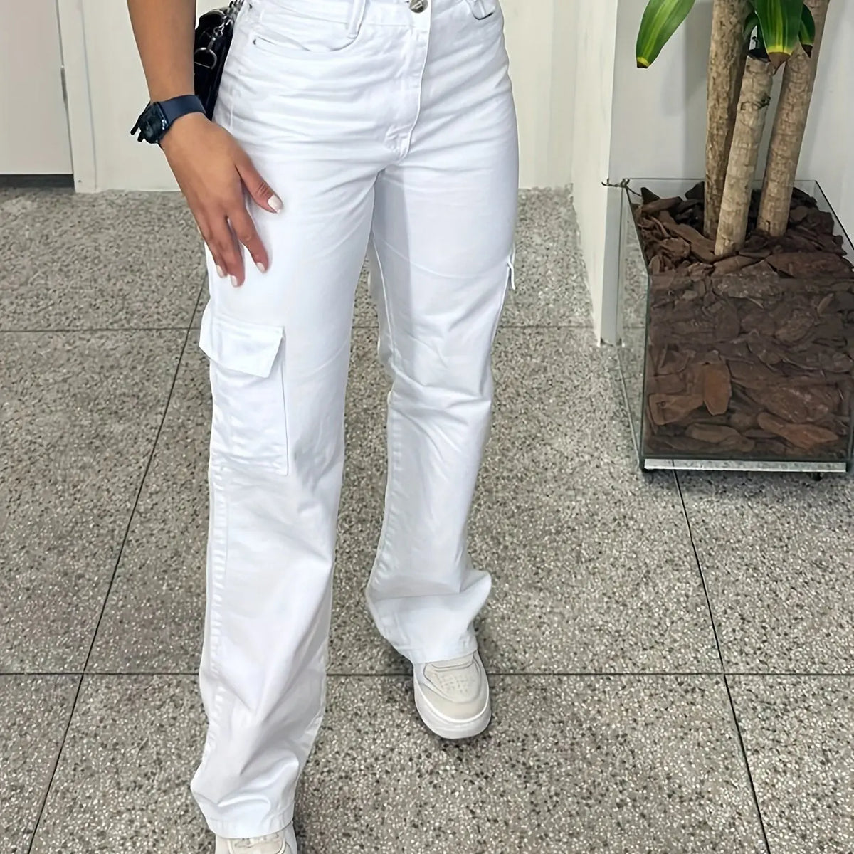 Pantalons cargo Femmes Blanche Poches 3D Tendance Polyvalente - BMYANY