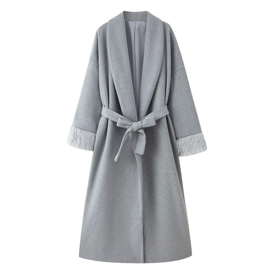 Pardessus femme Laine Automne hiver Poignets Lacés Coupe Ample - BMYANY