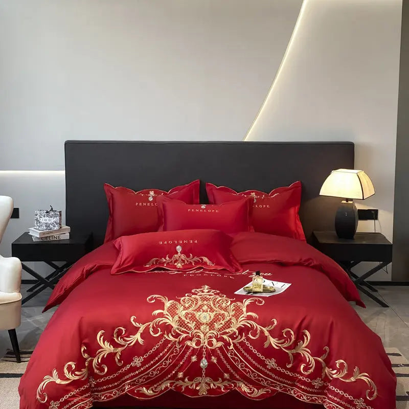 Parure de Lit 4 pièces Coton Style Européen Luxe Soie Glacée - BMYANY