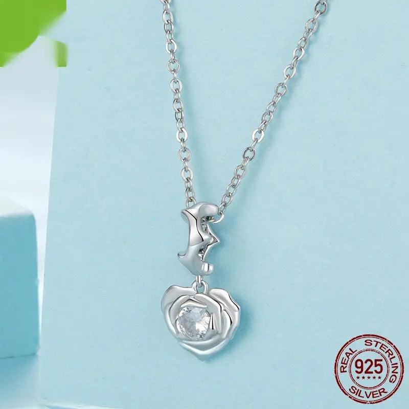 Pendentif et colliers Cœur Rose Original Perle Argent 925 - BMYANY
