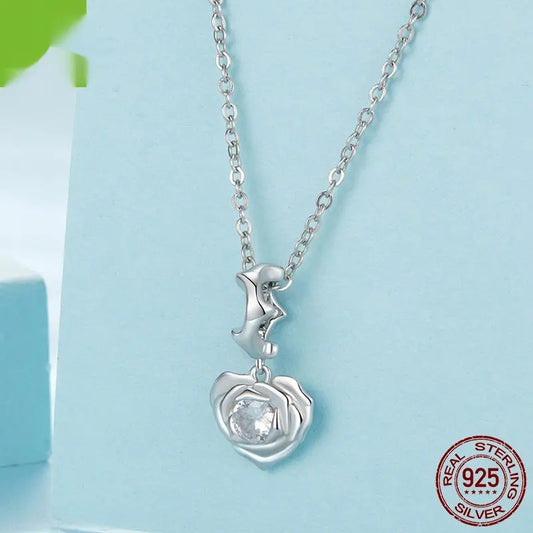 Pendentif et colliers Cœur Rose Original Perle Argent 925 - BMYANY