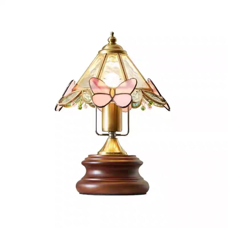 Petite Lampe de Table Verre Rétro Papillons et Fleurs - BMYANY