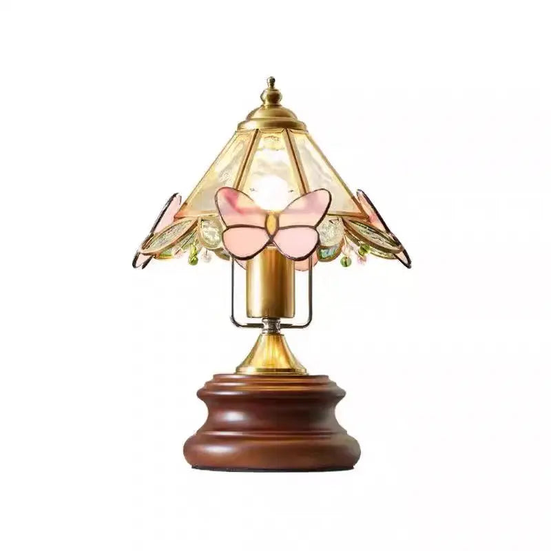 Petite Lampe de Table Verre Rétro Papillons et Fleurs - BMYANY