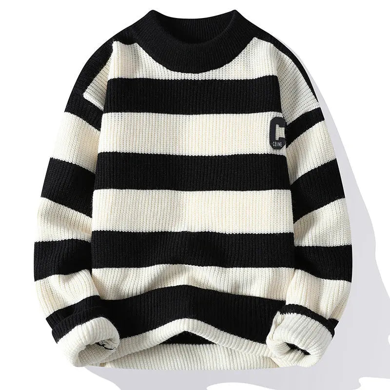 Pull Col Montant Rayures Lettres Automne Homme Tendance - BMYANY