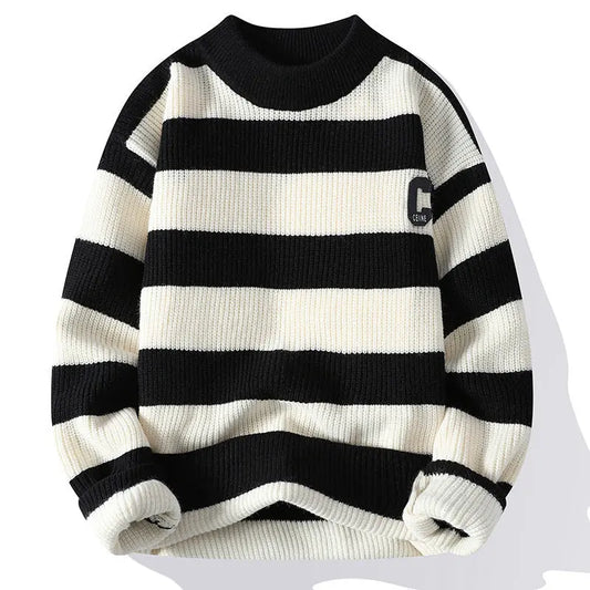 Pull Col Montant Rayures Lettres Automne Homme Tendance - BMYANY
