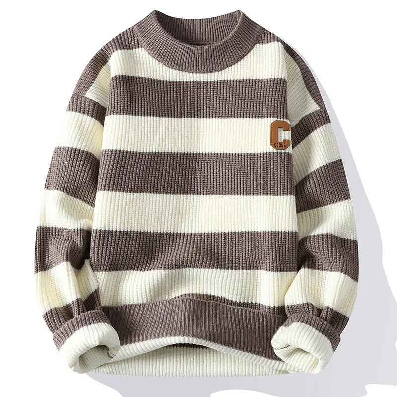 Pull Col Montant Rayures Lettres Automne Homme Tendance - BMYANY