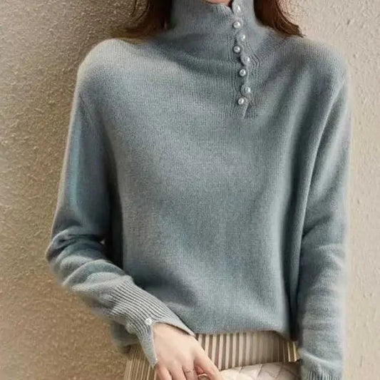 Pull Femme Col Roulé Boutons Chaud Confortable - BMYANY