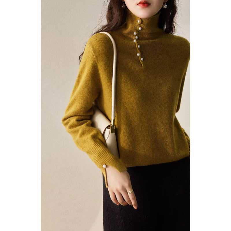 Pull Femme Col Roulé Boutons Chaud Confortable - BMYANY