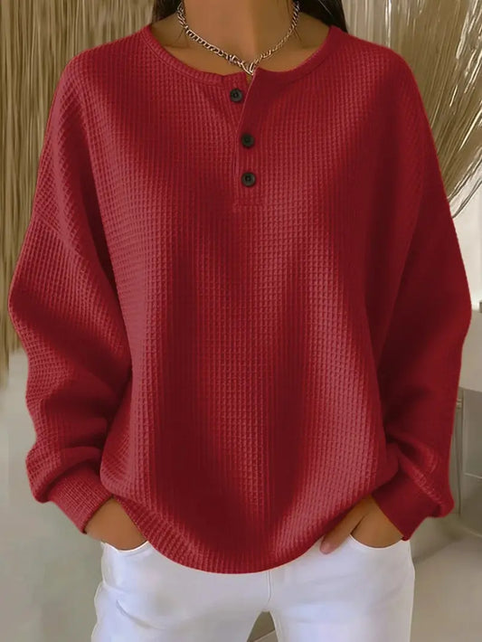 Pull Femmes Haut Ample Fashion Gaufré Col Rond Couleur Unie - BMYANY