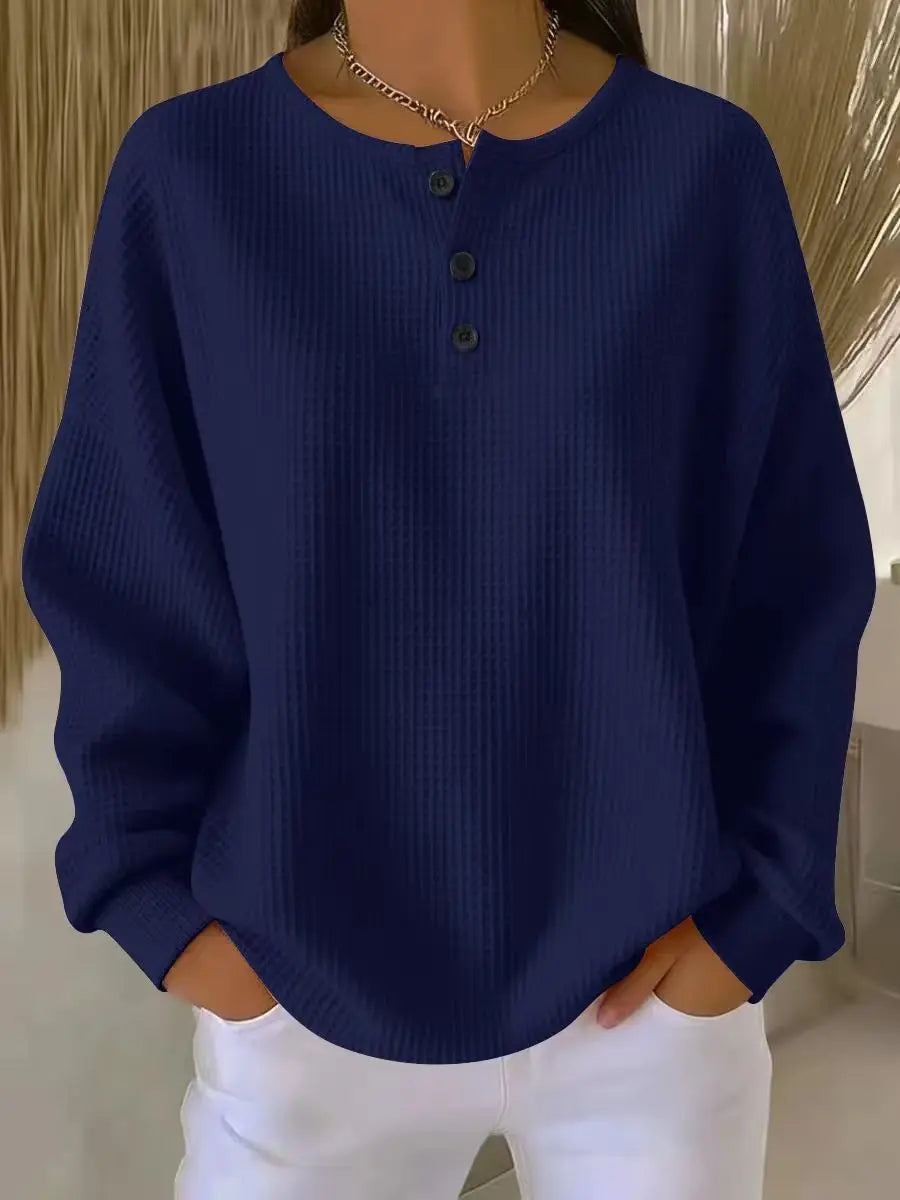 Pull Femmes Haut Ample Fashion Gaufré Col Rond Couleur Unie - BMYANY