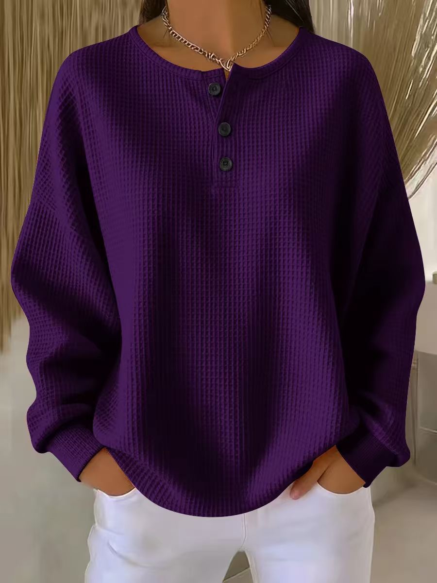 Pull Femmes Haut Ample Fashion Gaufré Col Rond Couleur Unie - BMYANY