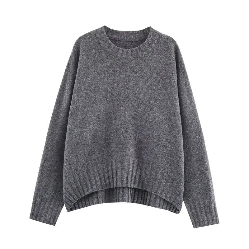 Pull Tricoté Côtelé Uni Simple et Polyvalent pour Femme - BMYANY