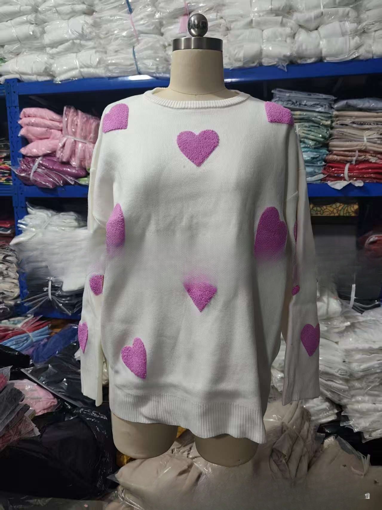 Pull Tricoté Manches Longues Motif Cœur Femme - BMYANY