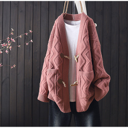 Pull large à boutons à cornes pour femmes - BMYANY