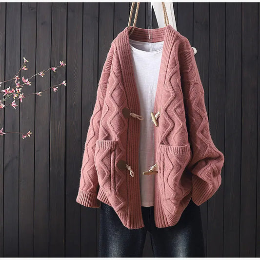 Pull large à boutons à cornes pour femmes - BMYANY