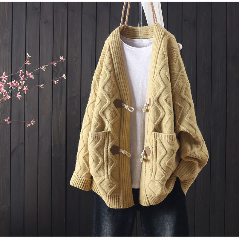 Pull large à boutons à cornes pour femmes - BMYANY