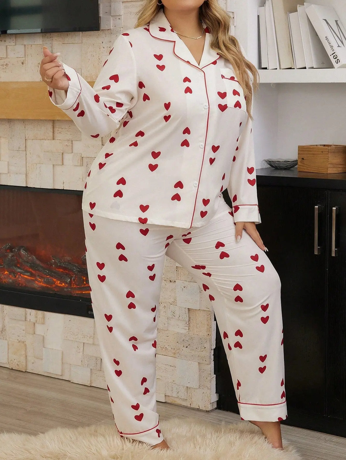 Pyjama deux pièces motif cœur grande taille - BMYANY