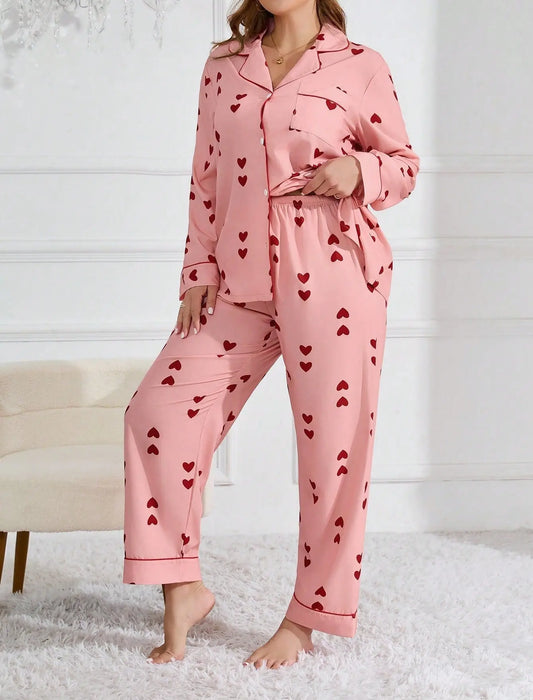 Pyjama deux pièces motif cœur grande taille - BMYANY