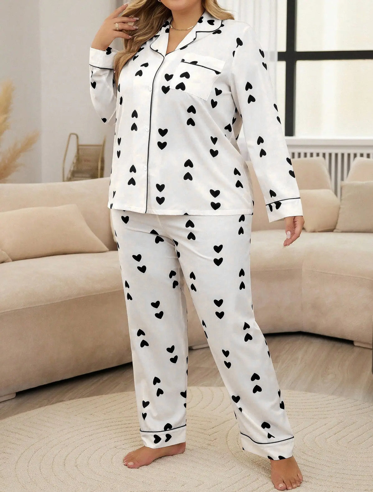 Pyjama deux pièces motif cœur grande taille - BMYANY
