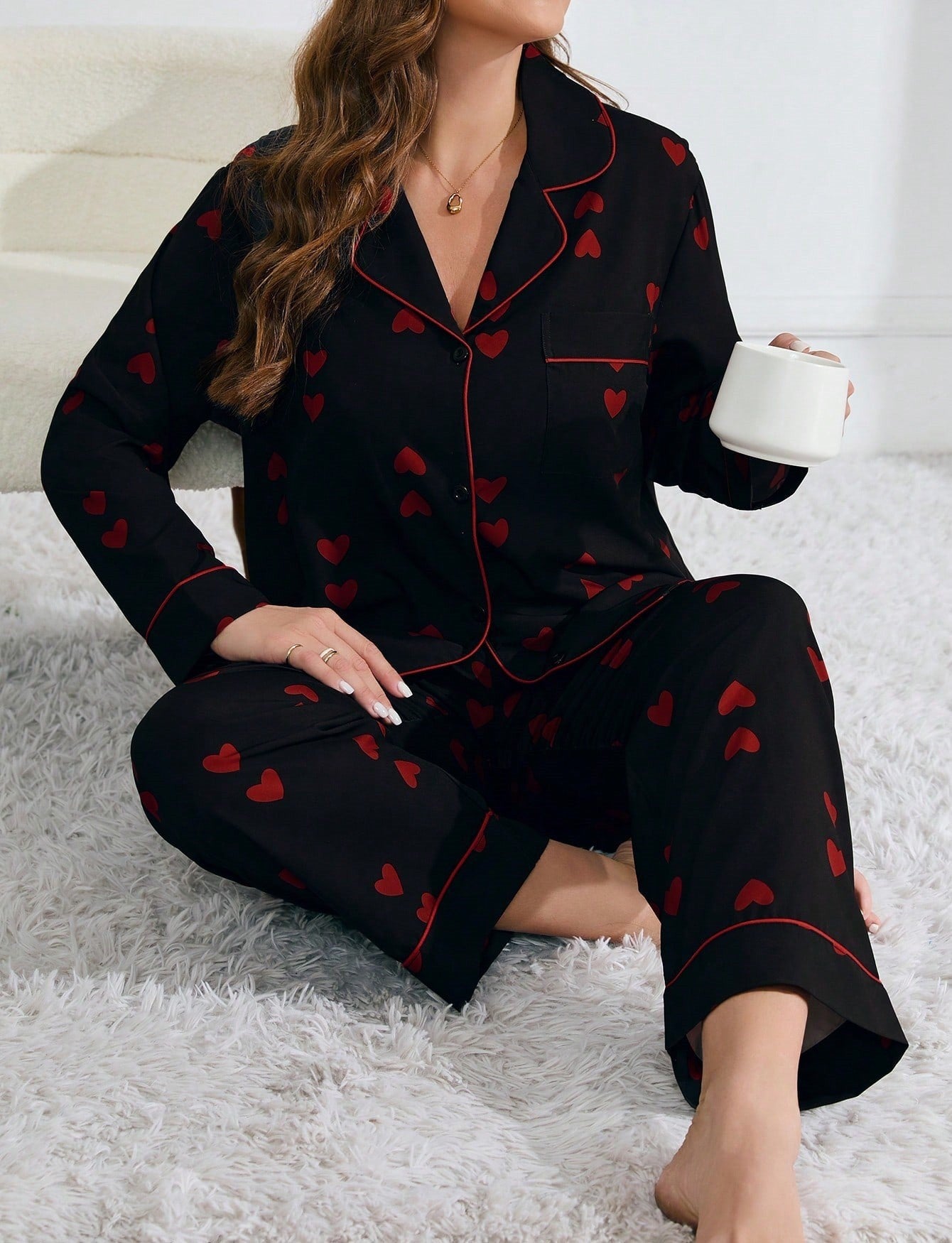 Pyjama deux pièces motif cœur grande taille - BMYANY