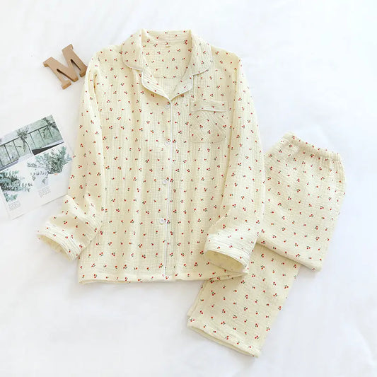Pyjama femme coton Ensemble doux pièces manches longues col chemise - BMYANY