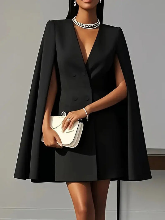 Robe Costume Cape Châle Double Boutonnage Élégante - BMYANY
