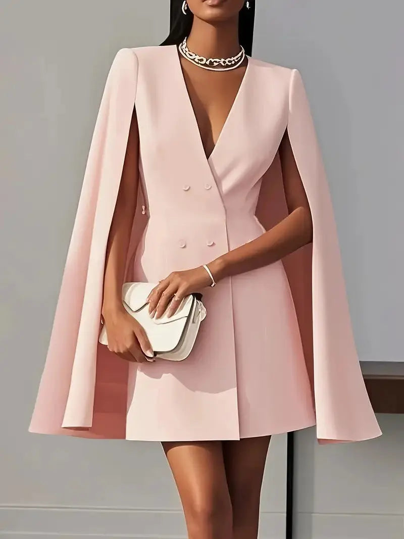 Robe Costume Cape Châle Double Boutonnage Élégante - BMYANY