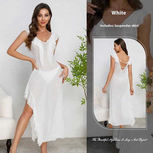 Robe Femme à Volants Col V Dos Nu avec Perles - BMYANY