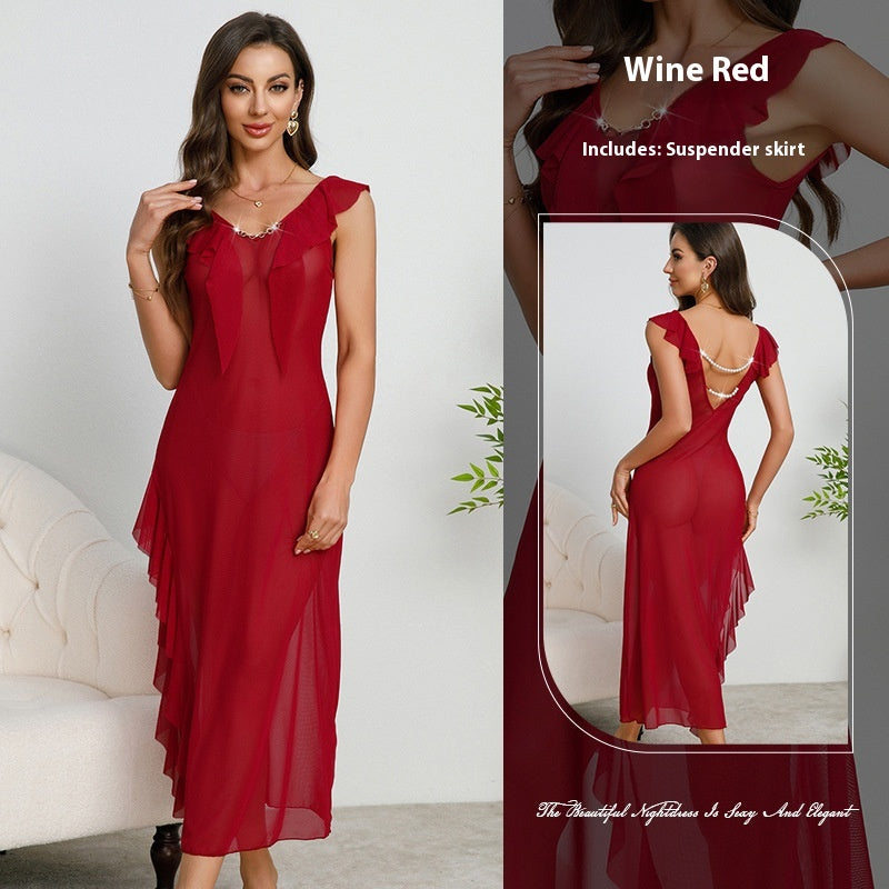 Robe Femme à Volants Col V Dos Nu avec Perles - BMYANY