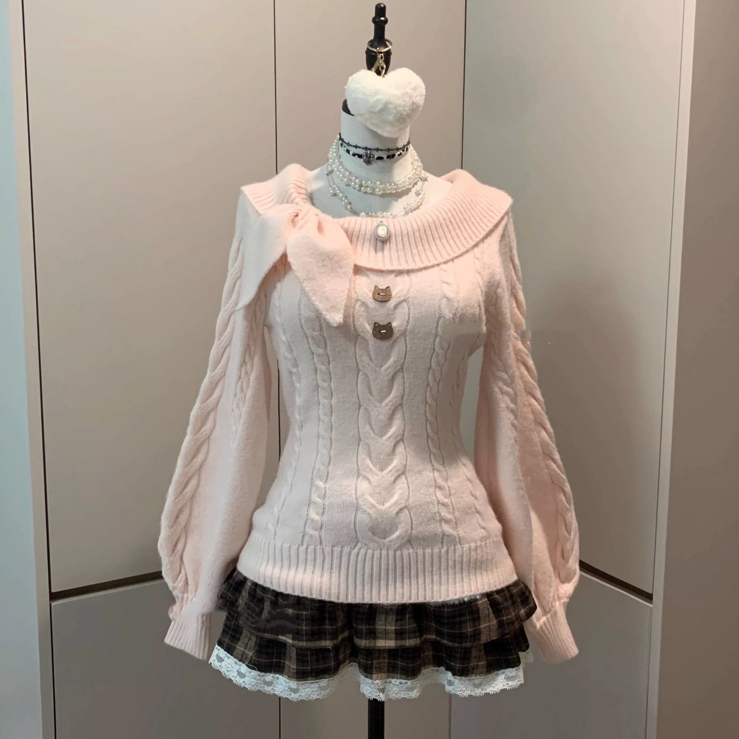 Robe Pull Style Rétro Mignon avec Nœud - BMYANY