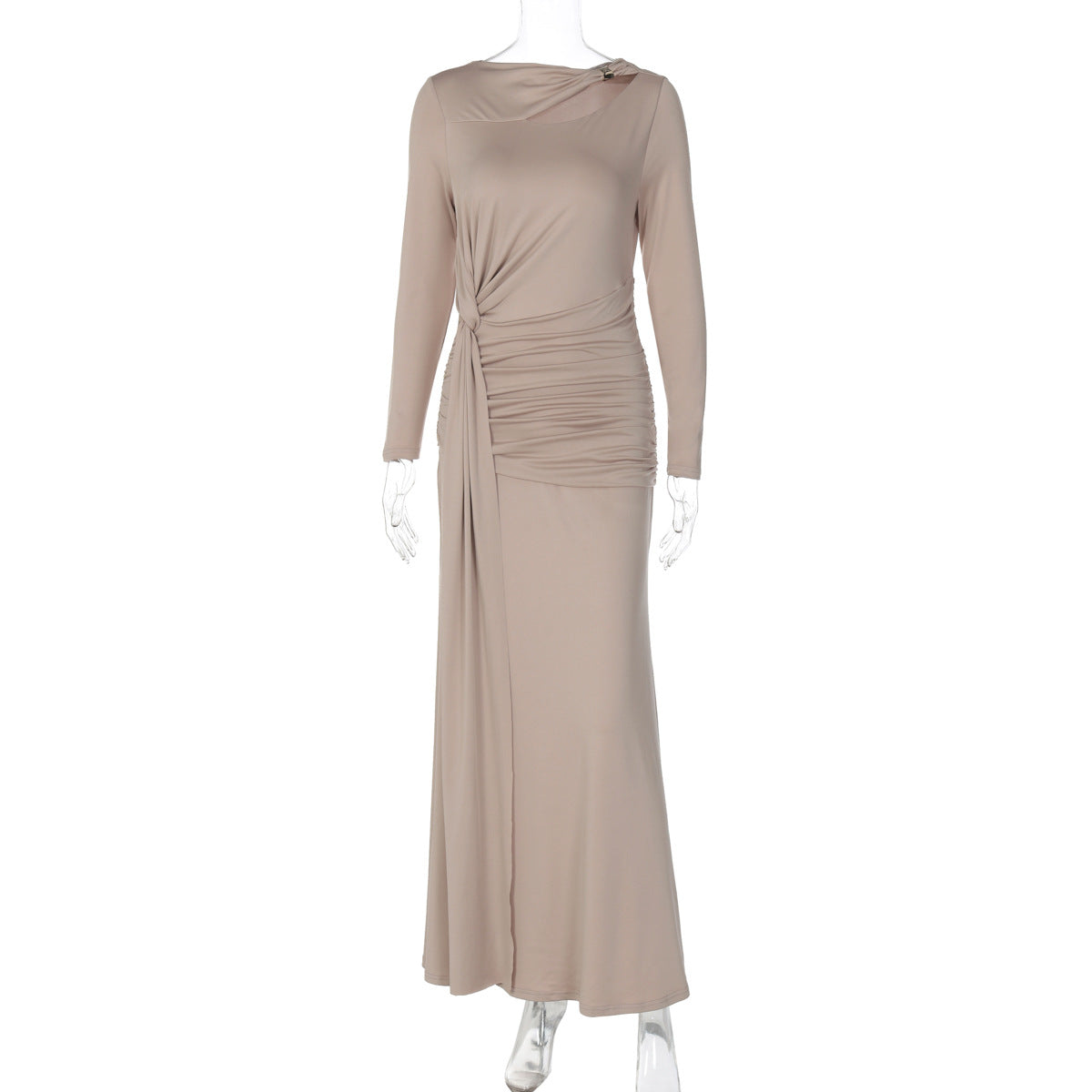 Robe Élégante Femmes Cintrée Plissée Manches Longues Asymétriques - BMYANY