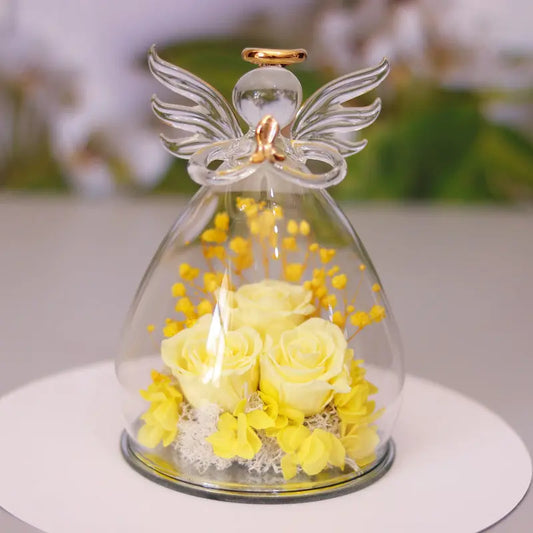 Rose Éternelle sous Cloche en Verre - Coffret Cadeau Ange - BMYANY