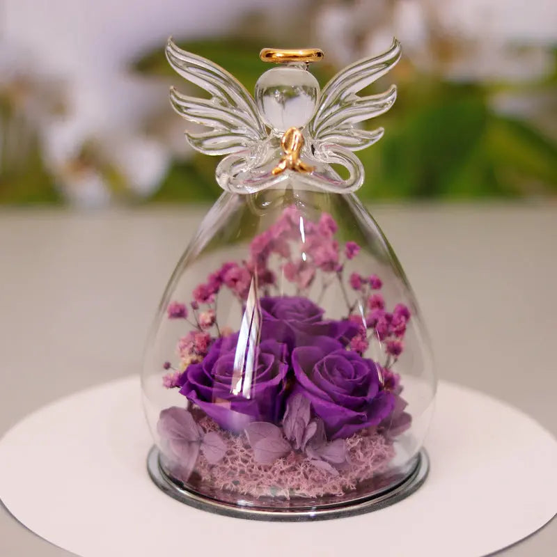 Rose Éternelle sous Cloche en Verre - Coffret Cadeau Ange - BMYANY