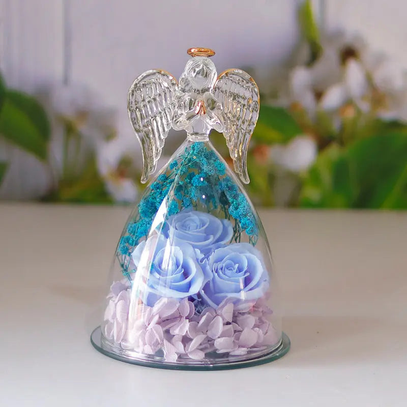 Rose Éternelle sous Cloche en Verre - Coffret Cadeau Ange - BMYANY