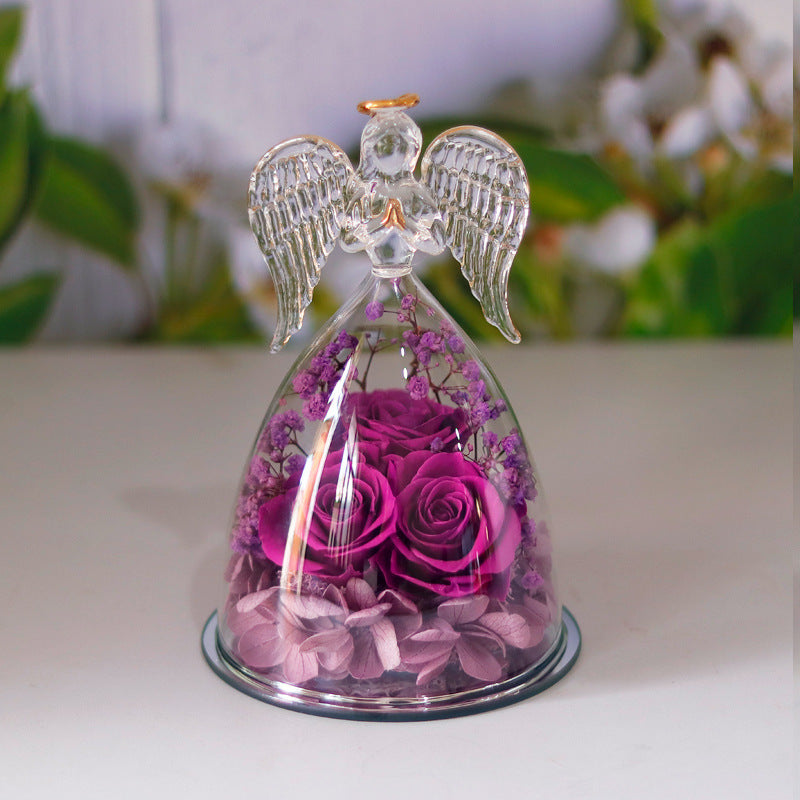 Rose Éternelle sous Cloche en Verre - Coffret Cadeau Ange - BMYANY