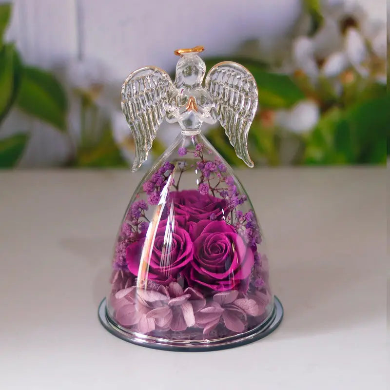 Rose Éternelle sous Cloche en Verre - Coffret Cadeau Ange - BMYANY