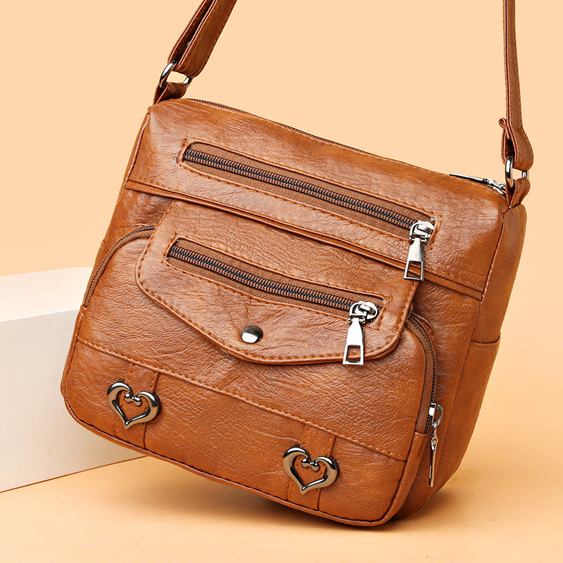 Sac Bandoulière en Cuir Souple Multi-Poches Polyvalent - BMYANY
