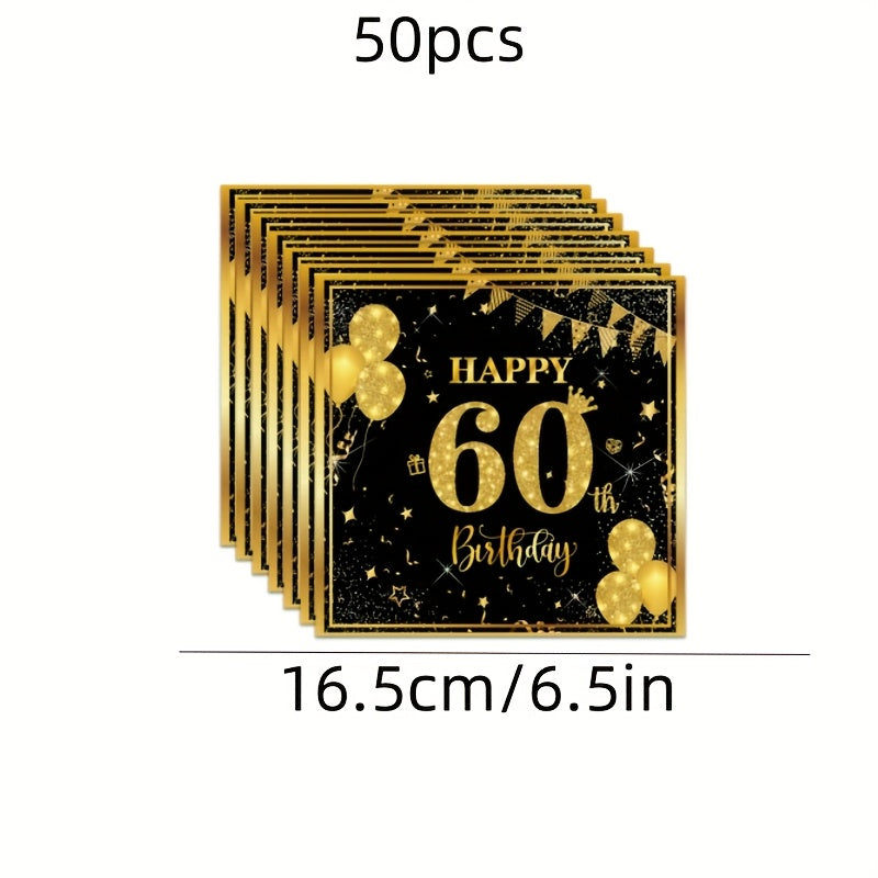 Serviettes Anniversaire Noir et Or - 50 Pièces - BMYANY